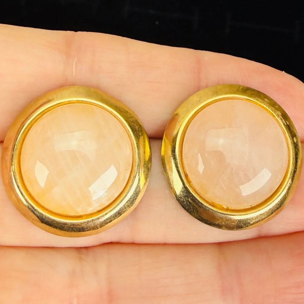 Vintage, goldtone, light pink pierced earrings